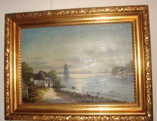 Antique Oil Painting Ocean Nautical Signed Hans Peter Engmann Denmark