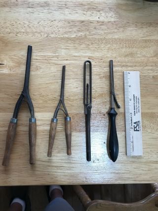 4 Antique Unique Vintage Hair Curler Curling Irons Steel