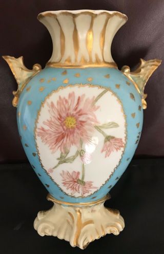Exquisite Rare Jpl J.  P.  L Limoges Monumental Vase Hand Painted Floral & Gold