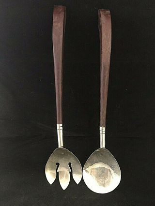 Vintage Sterling Silver And Wood Salad Set Taxco Mexico