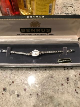Vintage Benrus Ladies 14k Gold & Diamonds Watch