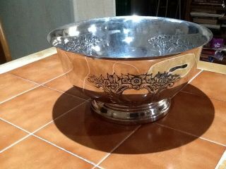 Large Vintage Silver Plated Decorative Punch Bowl