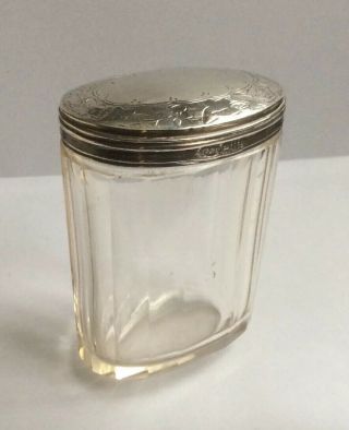 Antique Hallmarked London 1904 Solid Silver Lidded Glass Vanity Bottle / Jar.