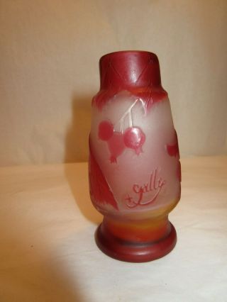Antique Emile Galle Cameo Red And Orange Currant Berry Vase