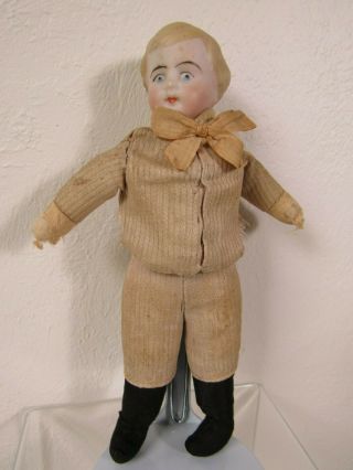 Antique Bisque Boy Doll 183 Molded Hair 7 " Painted Eye Cloth Body All