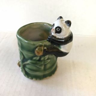 Vintage Antique Panda Climbing Bamboo 3 - 1/2 " Toothpick Holder Planter