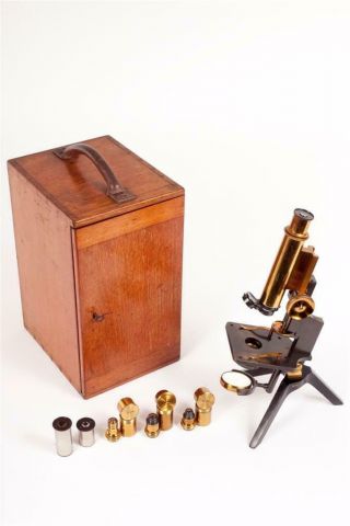 Vintage C1910 " W.  Watson & Sons  Argus " Brass Microscope With Case 18