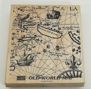 Stampin Up Old World Map Rubber Stamp Antique Map With Ships 1998 6 " X 5 "