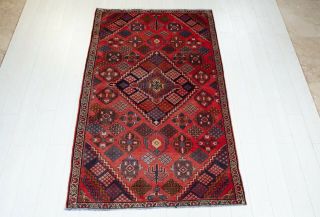 4x6ft.  Hand - Knotted Tribal Area Rug Geometric Red Low Pile Oriental Wool Carpet