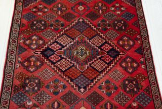 4x6ft.  Hand - Knotted tribal area rug geometric red low pile oriental wool carpet 2