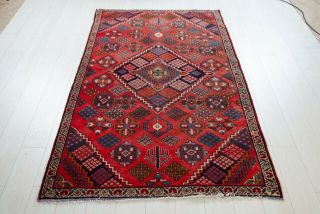 4x6ft.  Hand - Knotted tribal area rug geometric red low pile oriental wool carpet 7