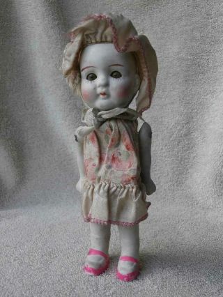 Curious Antique Depression Era All Bisque Jointed Doll 7 " O/c Glass Eyes Orig D