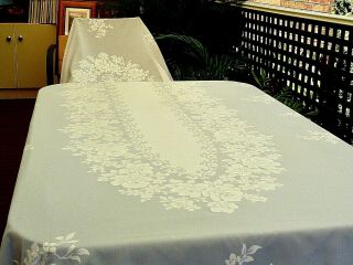 Outstanding Vintage White Organdy Large Banquet Size Tablecloth