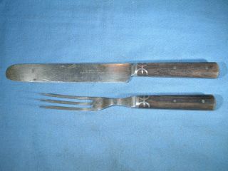 Antique Civil War Era 3 - Prong J.  Russell & Co Green River Knife & Fork Set