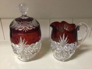 Antique Tarentum - Atlanta - Ruby Stained Creamer And Covered Sugar