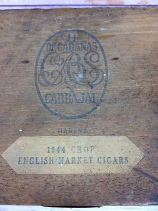 Vintage Antique Hinged Wood Cigar Box Decabanas Havana Cuba 1944 Crop. 3
