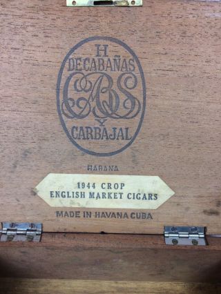 Vintage Antique Hinged Wood Cigar Box Decabanas Havana Cuba 1944 Crop. 6