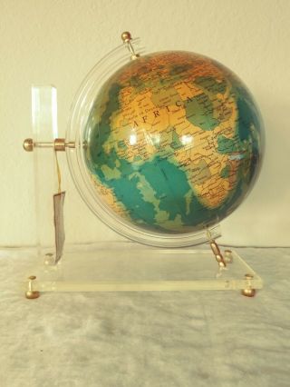 Vintage Deluxe World Globe Lucite Base 188mm Diameter