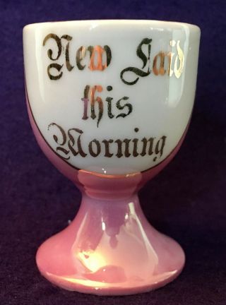 Antique 19th C.  Pink Porcelain Egg Cup — " Laid This Morning " Motto English?