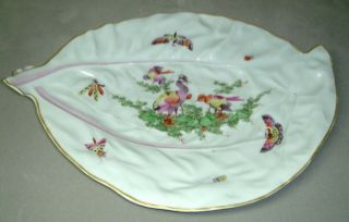 Rare Antique Dr Wall Period Worcester Leaf Shaped Dish Birds & Butterflies C1770