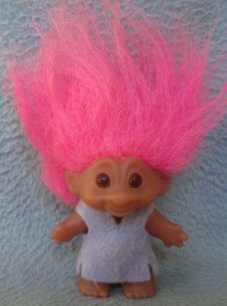 Vintage Dam Troll Doll 3 " Figure Hot Pink Hair