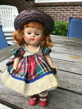 Cute Red Head Vintage 7 " Vogue Ginny Doll Plaid Outfit Hat Socks Shoes Pearls