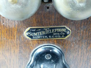 Kellogg Vintage Antique Oak Wood Wall Telephone Hand Crank Bell Sumter 1900 ' s 2