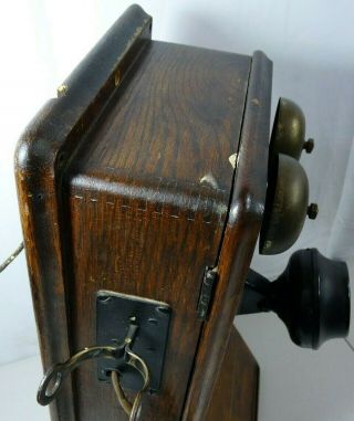 Kellogg Vintage Antique Oak Wood Wall Telephone Hand Crank Bell Sumter 1900 ' s 3