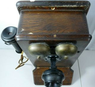 Kellogg Vintage Antique Oak Wood Wall Telephone Hand Crank Bell Sumter 1900 ' s 4