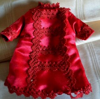 French Style Red Silk Dress For 6 " Slender Antique Mignonette All Bisque Doll