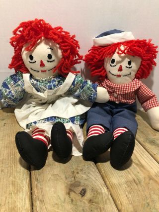 Raggedy Ann & Andy 18 " Cloth Dolls I Love You Embroidered On Chest