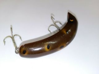 Vintage Old Wooden Fishing Lure South Bend Teas Oreno Brown Frog Bass Bait 8