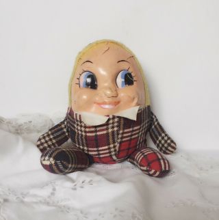 Vintage Vinyl Rubber Plastic Face Carnival Stuffed Plush Doll - Humpty Dumpty