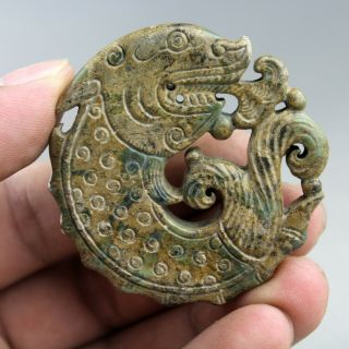 2.  2  China Old Jade Chinese Hand - Carved Ancient Dragon Fish Jade Pendant 2111