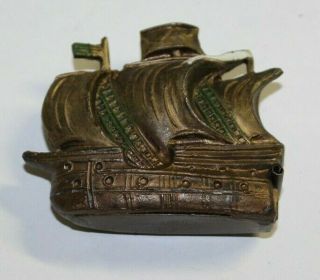 Rare Antique Germany Sailing Ship Boat Tape Measure Metal Figural Brass Color