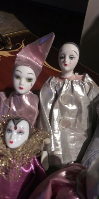 10 Vintage Porcelain Jester Clowns Doll 7 "