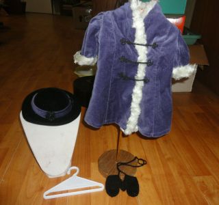 Vintage American Girl Samantha Purple Velveteen Holiday Winter Coat With Hat & M