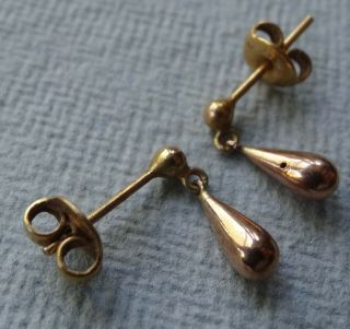 Antique Edwardian Rose Gold Yellow Gold Plate Dangle Drop Pierced Earrings - C327
