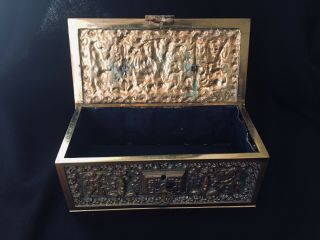 Antique/Vintage 30’s Brass Jewelry Casket With Cherubim And Key French Perhaps 2