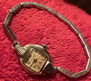 Vintage Bulova Ladies Wristwatch 10k Rolled White Gold