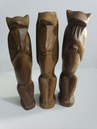 6 " Hand Carved Wood See,  Hear,  Speak No Evil Monkey Statue Figures