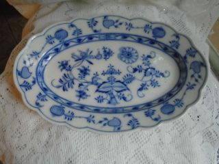 Meissen Antique Oval Mark Onion Pattern Flow Blue Platter 10 By 15