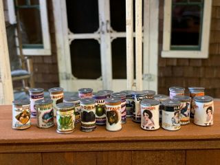 Artisan Miniature Dollhouse Vintage 25 Cans Fruits Vegetables Tea Pantry Stock
