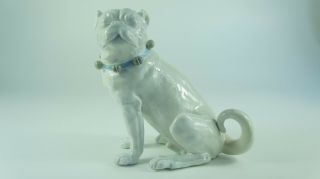 Rare Antique Carl Thieme Seated Pug Dog,  C1860 Under Glaze Blue Mark
