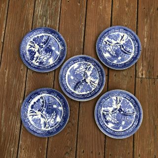 Set Of 5 Vintage Blue Willow Divided Dishes Old Antique Very Heavy Dish