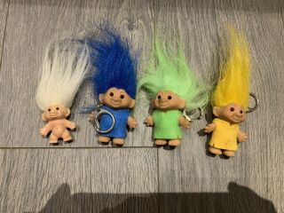 3 Mini Vintage Troll Keychains And 1 Pencil Topper
