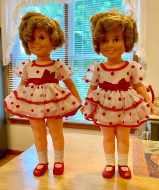 Two Vintage1972 Ideal Shirley Temple Dolls - In Red Polka Dot Dresses