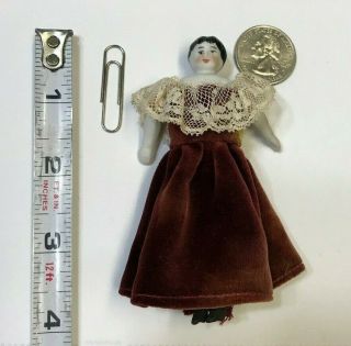 Antique Germany China Head On Cloth Body 3 3/4 " Tiny Miniature Dollhouse Doll