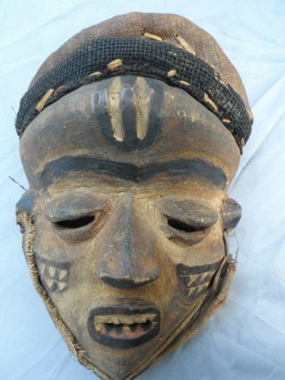 Antique African Tribal Bembe Mask With Burlap Head And Neck Attachments