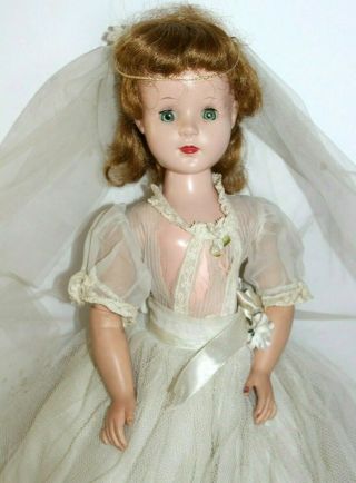 Vintage American Char 17 " Doll 1950s Bridal Wedding Gown Bride Doll Jointed